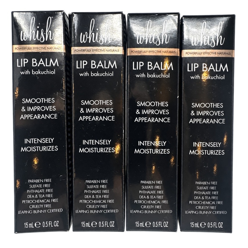 4 Pack Whish Powerfully Effective Naturals Lip Balm w Bakuchiol 15 ml Each